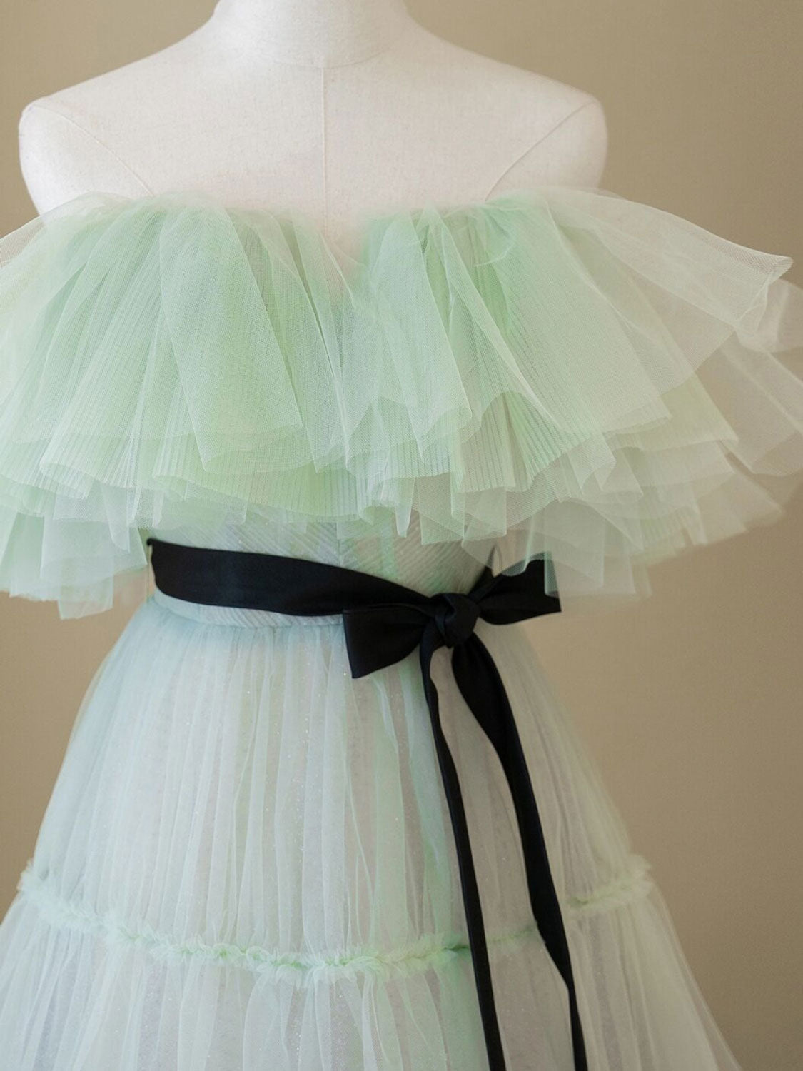 Green A-Line Tulle Long Prom Dress Green Formal Dress