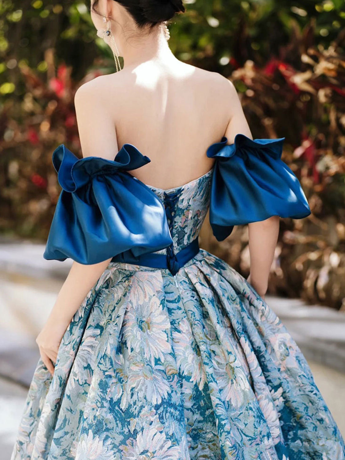 Unique A-Line Satin Long Prom Dress Blue Evening Dress