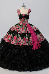 Elegant Scoop Black Quinceanera Dress Party Dress Lace Up Flower Girl Sweet 16 Gown Ball Gown Dress