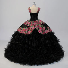 Elegant Scoop Black Quinceanera Dress Party Dress Lace Up Flower Girl Sweet 16 Gown Ball Gown Dress