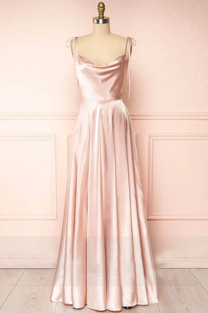 Sweet Cowl Neck Silk A-line Long Prom Dress