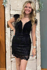 tina pretty sheath sexy v neck chic feather styleed sequin styles homecoming dress