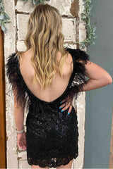 tina pretty sheath sexy v neck chic feather styleed sequin styles homecoming dress