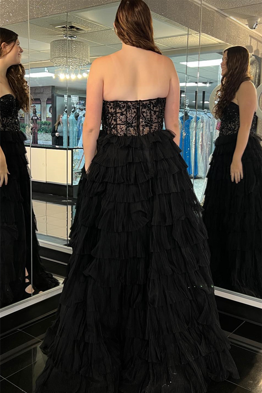 Phelicia Dressystars A-line Strapless Tulle Material Long Elegant Prom Dress with Split Design