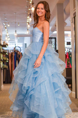 Dressystars Princess Strapless Satin Glitter Tulle Material Prom Dress