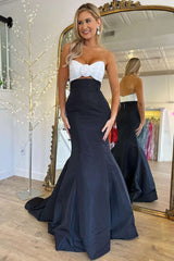 Julie Dressystars  Strapless White and Glamorous Black Ruched Mermaid Prom Dress