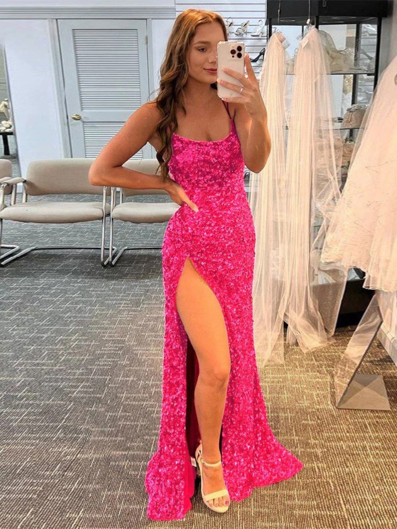 Alayna Dressystars Mermaid Spaghetti Straps Long Sequin Material  Prom Dress