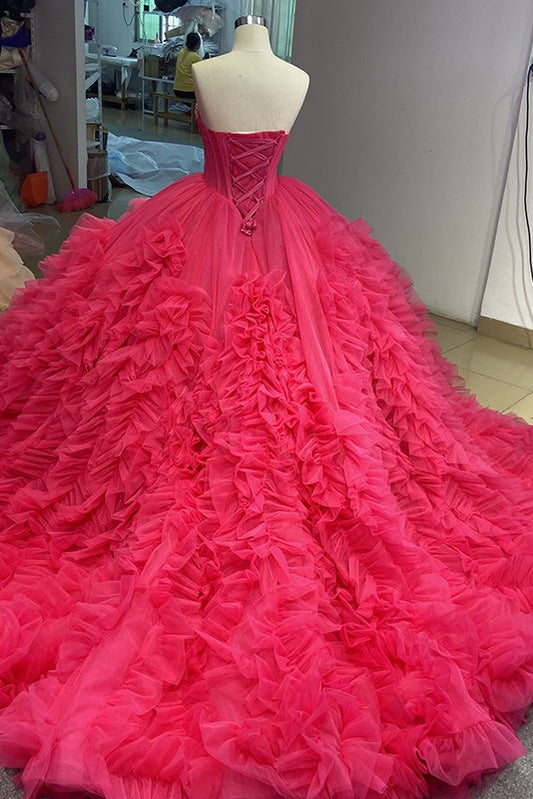 Red Quinceanera Dress Sweet 15 Beaded Strapless Ball Gown Sweet 16 Dress