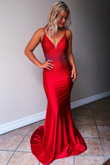 Dressystars Mermaid Spaghetti Straps Delicate Beaded  Satin Prom Dress