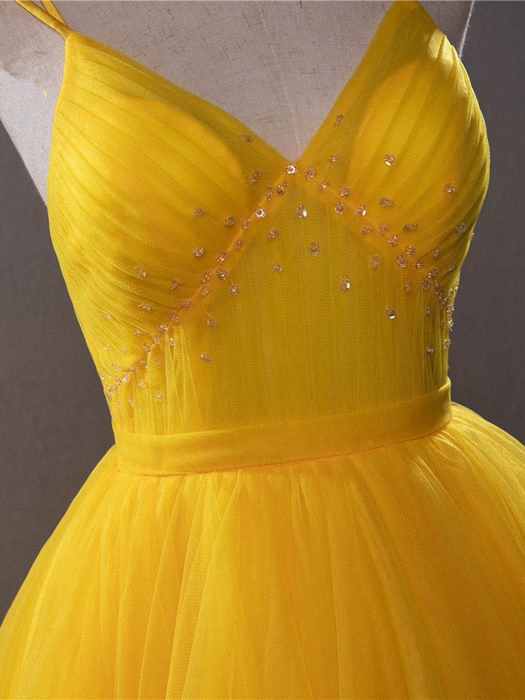 Yellow V-Neck High-Low Prom Dress Yellow Evening Gown