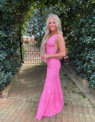 Kallie Dressystars Hot Girly Pink Mermaid Plunge Sexy V Neck Lace Prom Dress