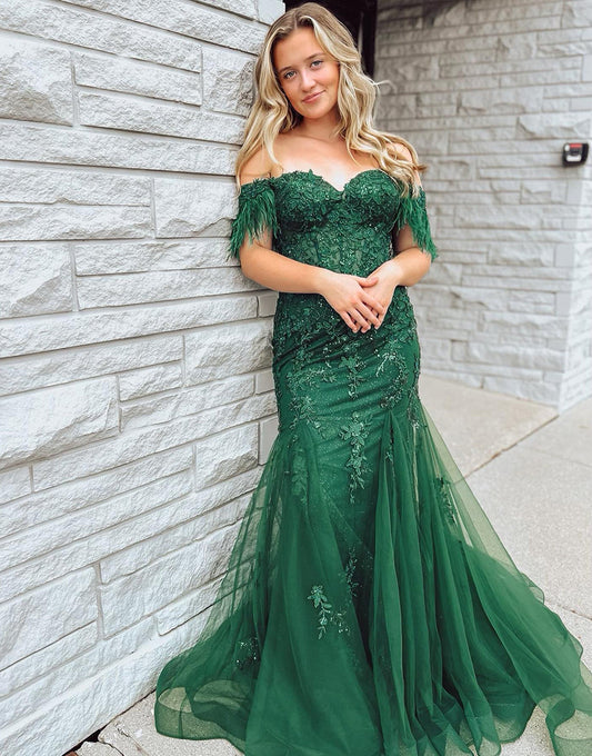 Pauline Dressystars  Dark Green Mermaid Long Sexy Corset Elegant Prom Dress With Delicate Appliques