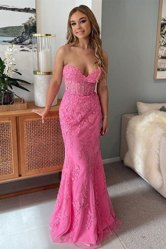 Prom Dress Mermaid Strapless Lace Elegant With Delicate Appliques Evening Dress