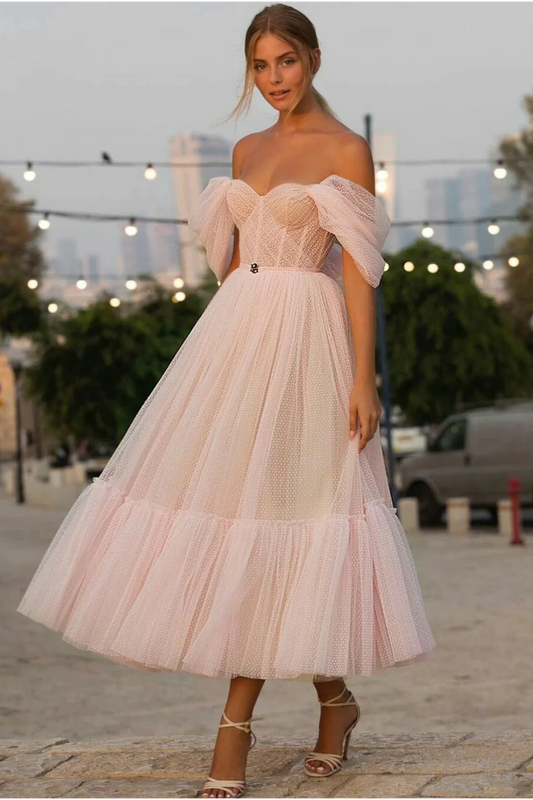 Nova Prom Dress Pretty A Line Tulle Heart shaped Tea Length Evening Dress