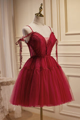 rebecca pretty burgundy a linesexy v neck tulle homecoming dress