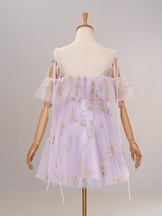 lavender off the shoulder sexy corset homecoming dress with ruffle edge