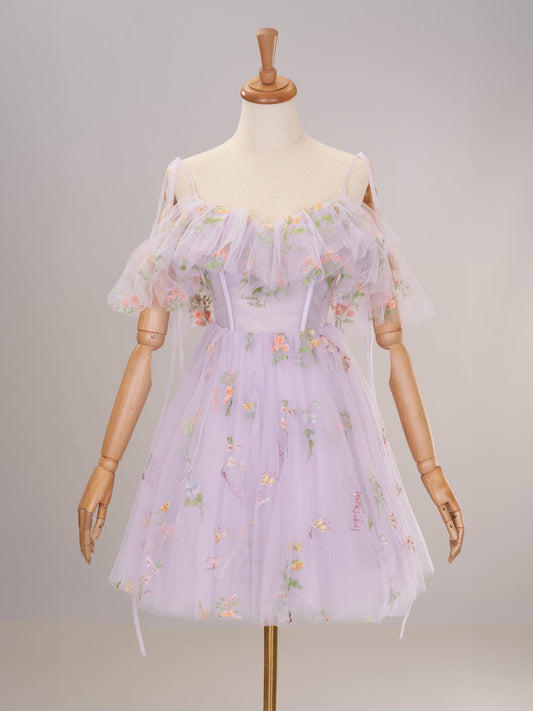 lavender off the shoulder sexy corset homecoming dress with ruffle edge