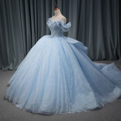 Light Blue Girls Quinceanera Dress Lace Sweetheart Beading Tulle Birthday Party Sweet 16 Ball Gown Dress