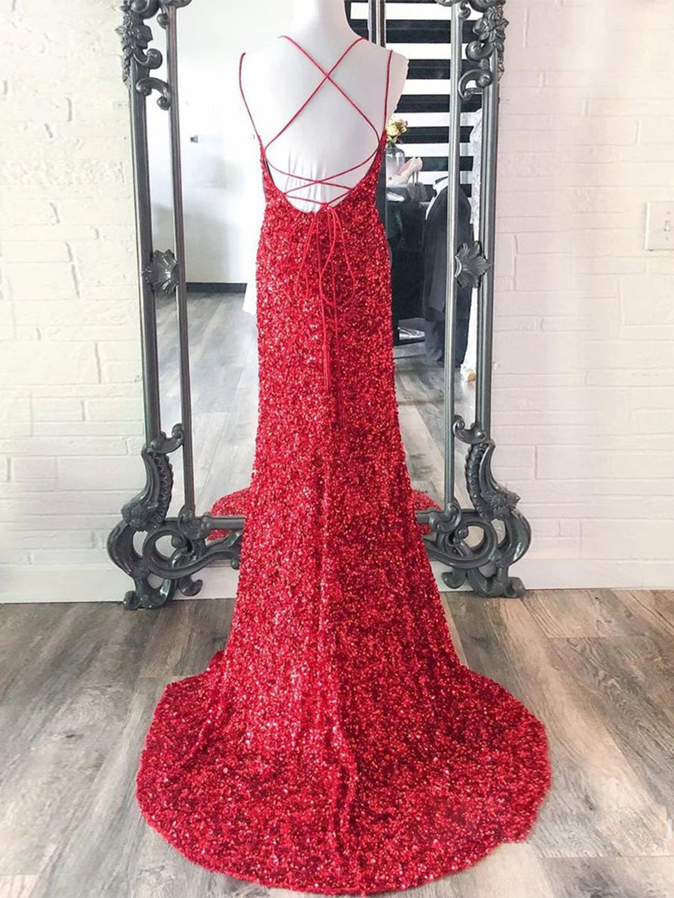 Alayna Dressystars Mermaid Spaghetti Straps Long Sequin Material  Prom Dress