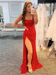 Alayna Dressystars Mermaid Spaghetti Straps Long Sequin Material  Prom Dress