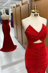 Dressystars Red Strapless Twisted Knot Mermaid Long Formal Dress with Split Design