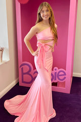 Dressystars  Girly Pink One-Shoulder Cutout Trumpet Long Prom Dress