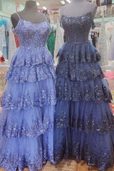 Dressystars  Tulle Material Sequin Off-the-shoulder Ruffle Tiered Long Prom Dress