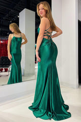 Emerald Scoop Neck Lace-Up Mermaid Long Prom Gown