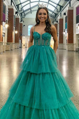 Tiered Ruffle Sequin-Embroidery Sexy Corset Long Prom Gown