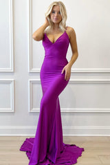 Purple Sexy V-Neck Lace-Up Mermaid Long Formal Dress