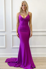 Purple Sexy V-Neck Lace-Up Mermaid Long Formal Dress