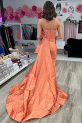 Strapless Ruched Maxi Dress with Attached Train