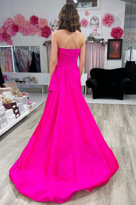 Strapless Ruched Maxi Dress with Attached Train