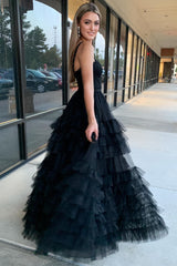 Tiered Ruffle Chic Sweetheart Collar Delicate Beaded  Long Prom Dress