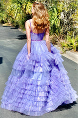 Tiered Ruffle Chic Sweetheart Collar Delicate Beaded  Long Prom Dress