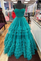 Tiered Ruffle Chic Sweetheart Collar Delicate Beaded  Long Prom Dress