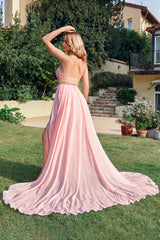 Pink Bridesmaid Dress Halter Chiffon Lace Sleeveless Prom Dress