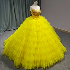 Yellow Quinceanera Dress Luxury Lace Party Dress Strapless Prom Ball Gown Quinceanera Gown