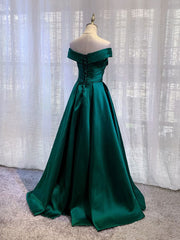 Simple Green Satin Off-Shoulder Long Prom Dress Green Bridesmaid Dress