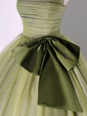 Green A-Line Tulle Long Prom Dress Green Formal Evening Dress