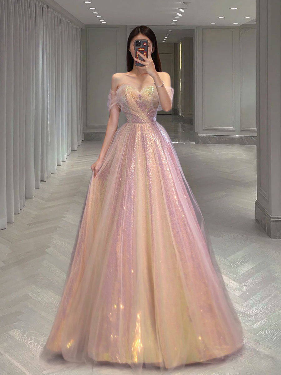 Unique A-Line Tulle Long Prom Dress Tulle Formal Evening Gown