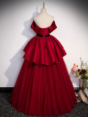 A-Line Satin Burgundy Long Prom Dress Burgundy Evening Dress