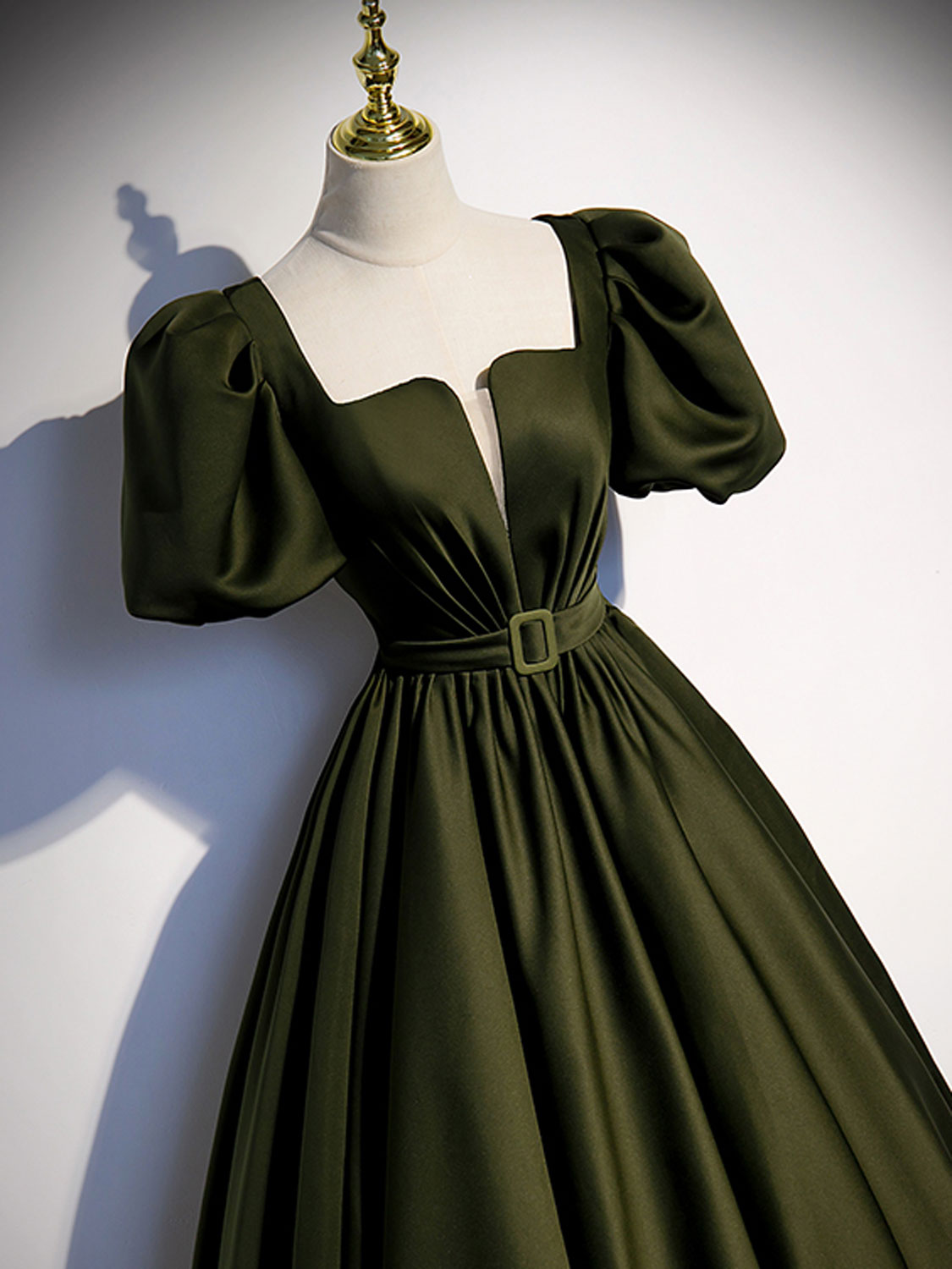 Green Satin A-Line Long Prom Dress Green Formal Party Dress