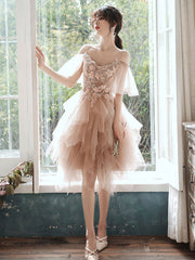 Champagne Tulle Lace Short Prom Dress Champagne Homecoming Dress