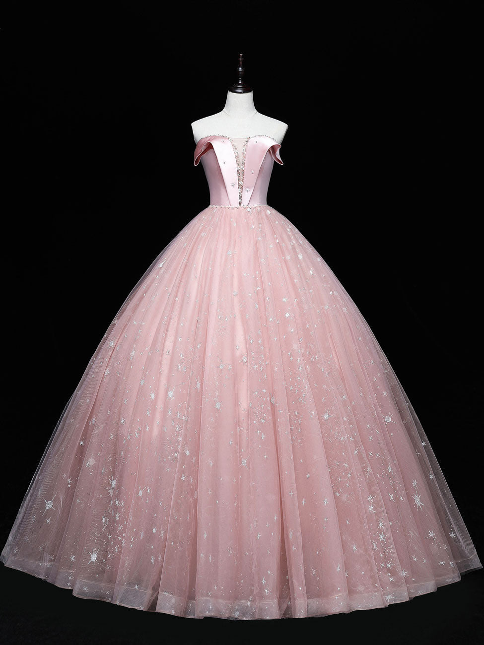 Pink Tulle Long Prom Dress Pink Ball Gown Sweet 16 Dress