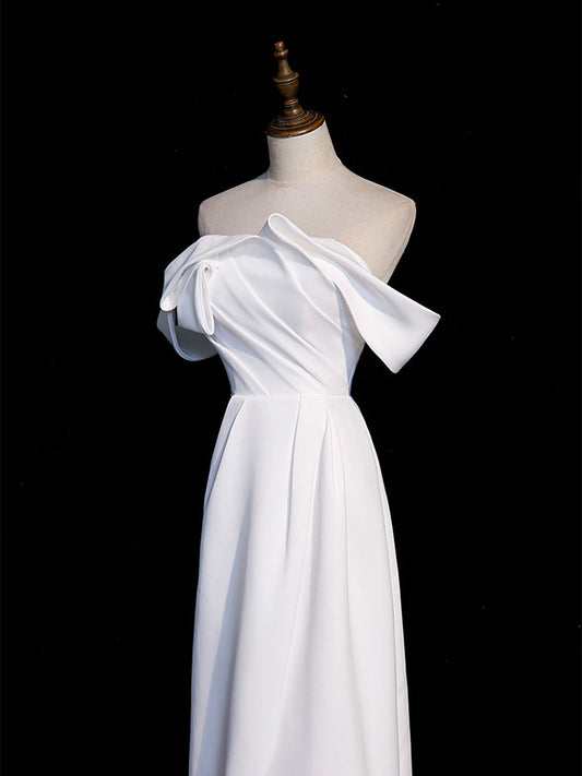 White Off-Shoulder Satin Long Prom Dress White Long Formal Dress