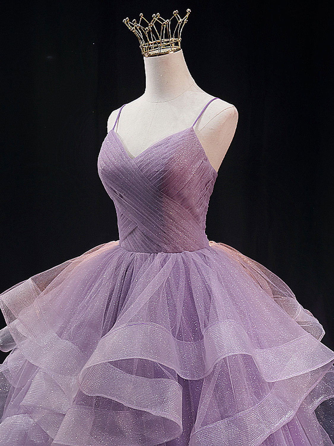 Purple V-Neck Tulle Sequin Long Prom Dress Purple Tulle Formal Dress