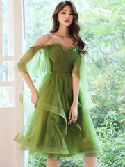 A-Line Green Sweetheart Neck Tulle Short Prom Dress Green Homecoming Dress