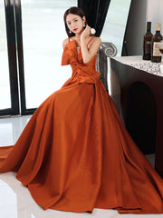 Simple Orange Satin Long Prom Dress A-Line Orange Evening Dress