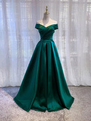 Simple Green Satin Off-Shoulder Long Prom Dress Green Bridesmaid Dress